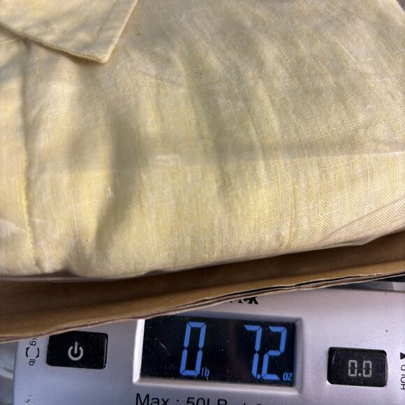 Nautica Linen Shirt Men Large Short Sleeve Button Down Yellow Minimalist Coastal - Picture 11 of 12